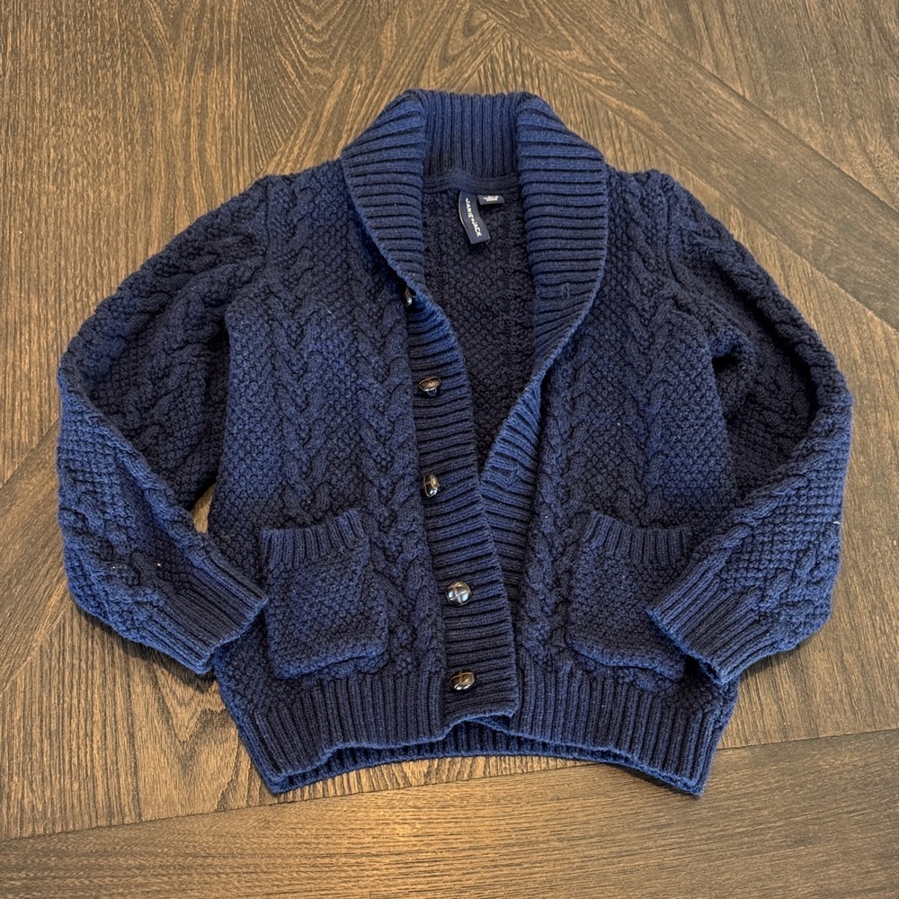 Janie and Jack Navy Cable Knit Shawl Collar Cardigan